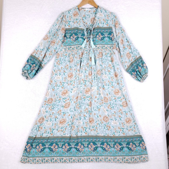R.Vivimos Dresses & Skirts - R Vivimos Boho Maxi Dress Womens M Floral Tassel Tie Balloon Sleeve Cottagecore